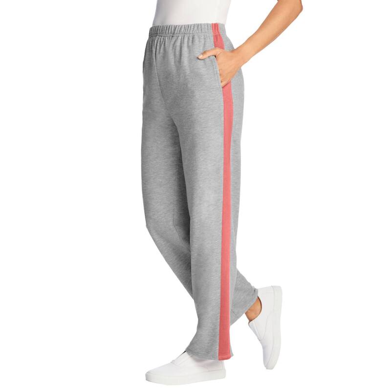 ウーマン ウィズイン レディース ボトムス カジュアルパンツ プラスサイズ パイル トール コットン Woman Within Plusize Tall Cotton French Terry Straight-Leg Pull-On Side-Stripe Pants Medium Heather Grey グレー
