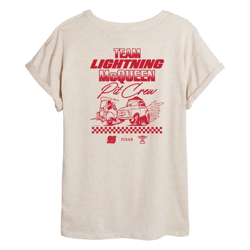 ディズニー ピクサー レディース トップス Tシャツ Juniors' Disney / Pixar's Cars Team Lightning McQueen Pit Crew Oversized Tee Beige ベージュ