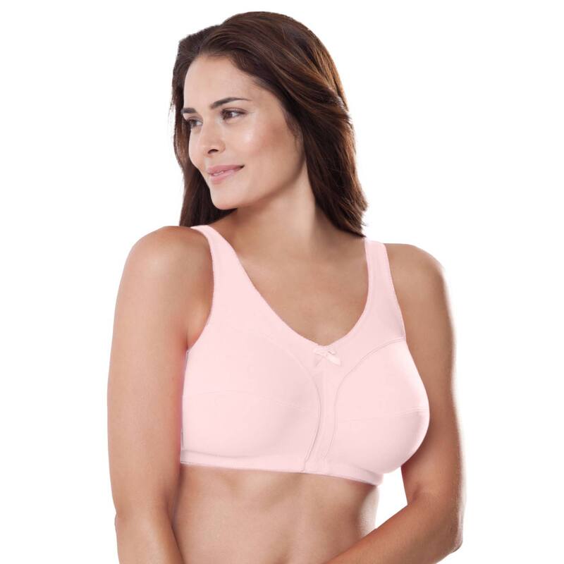 コンフォート チョイス レディース アンダーウェア ブラジャー プラスサイズ コットン Comfort Choice Women's Plusize Cotton Back-Close Wireless Bra Shell Pink ピンク