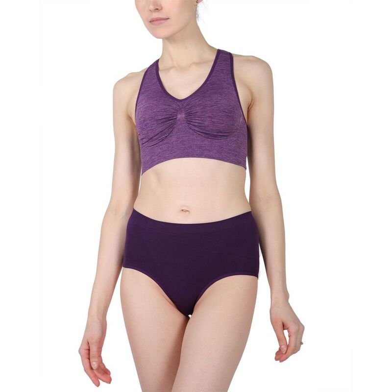 【送料無料】 メモイ レディース ブラジャー アンダーウェア Lleva Seamless Shaping Racerback Sports Bra Violet Spacedye