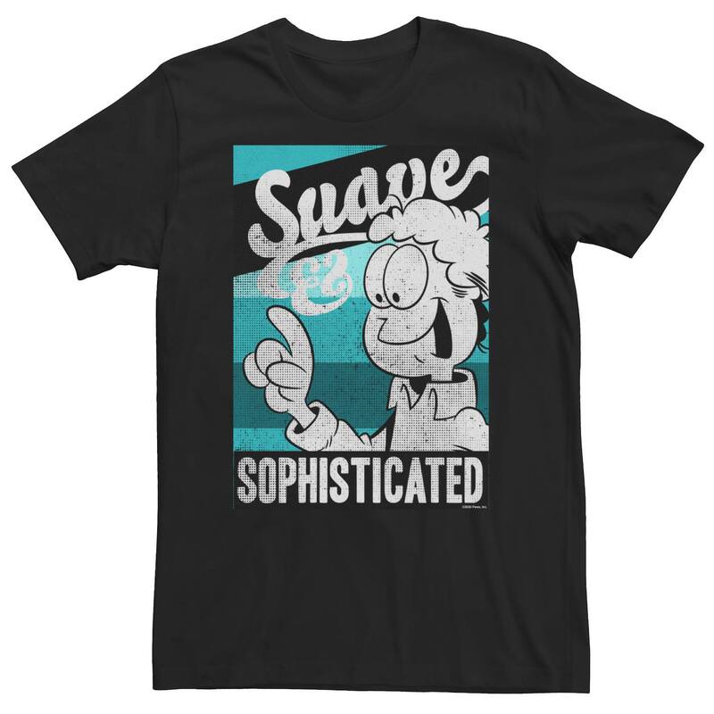 アニメキャラクター レディース トップス Tシャツ トール Licensed Character Big & Tall Garfield Jon Suave & Sophisticated Poster Tee Black ブラック