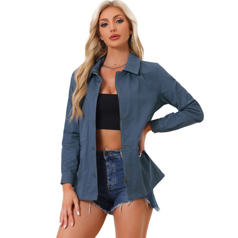 アレグラ ケー レディース アウター ジャケット・ブルゾン ダウン ALLEGRA K Women's Turndown Collar Long Sleeve Drawstring Flapocket Zipper Utility Jacket Deep Gray Blue グレー