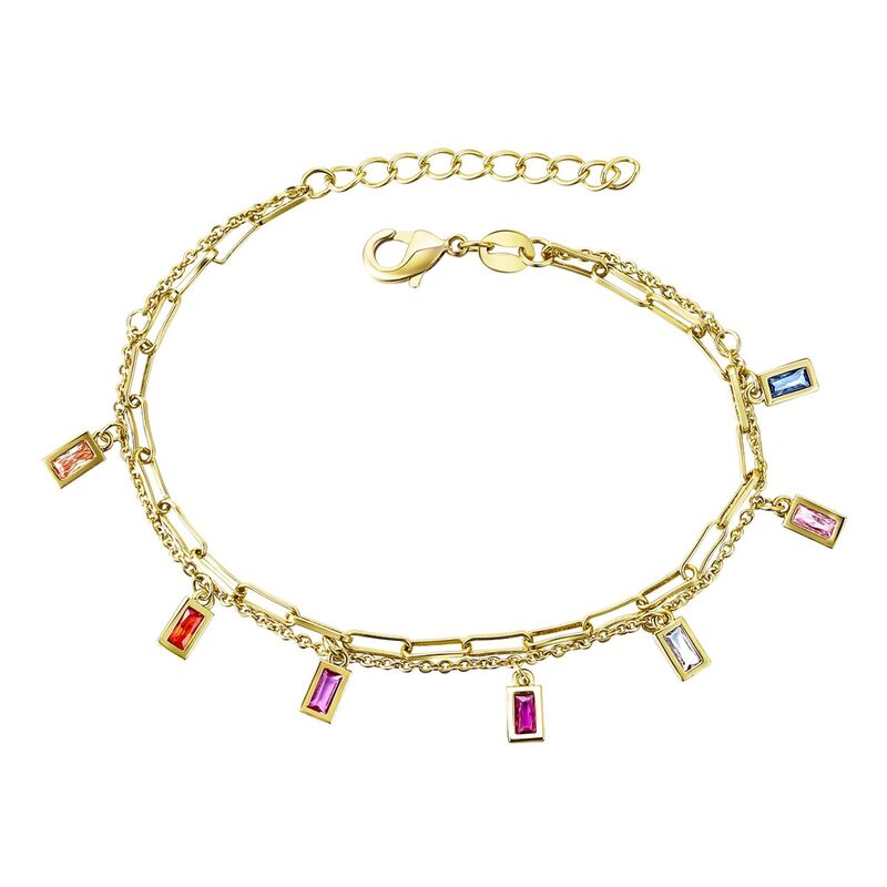 【送料無料】 アンブランデッド レディース ブレスレット・バングル・アンクレット アクセサリー Kids' 18k Gold Plated Multi-Color Cubic Zirconia Dangle Charm Bracelet Gold Tone