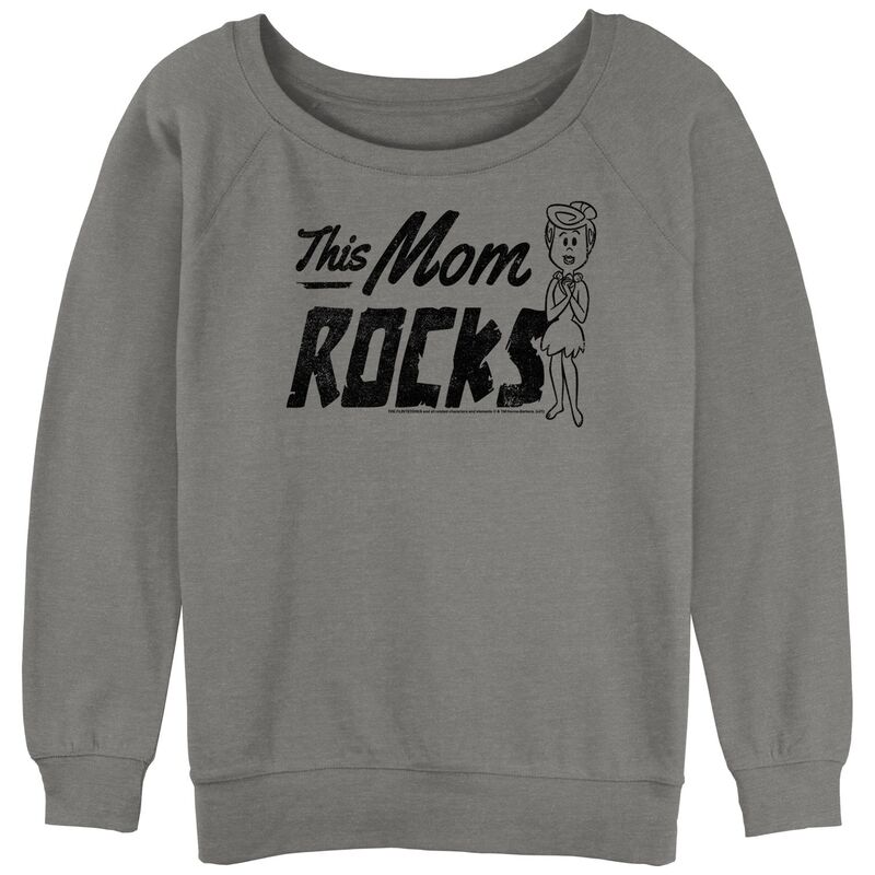 アニメキャラクター レディース トップス Tシャツ パイル Licensed Character Juniors' The Flintstones Wilma This Mom Rocks Outline Slouchy Terry Gray Heather グレー
