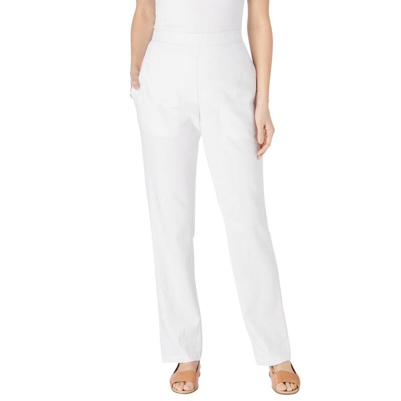 Capri Pants - ウーマン ウィズイン レディース ボトムス カジュアルパンツ ストレート プラスサイズ リネン Woman Within Plusize Straight Leg Linen Pant White ホワイト