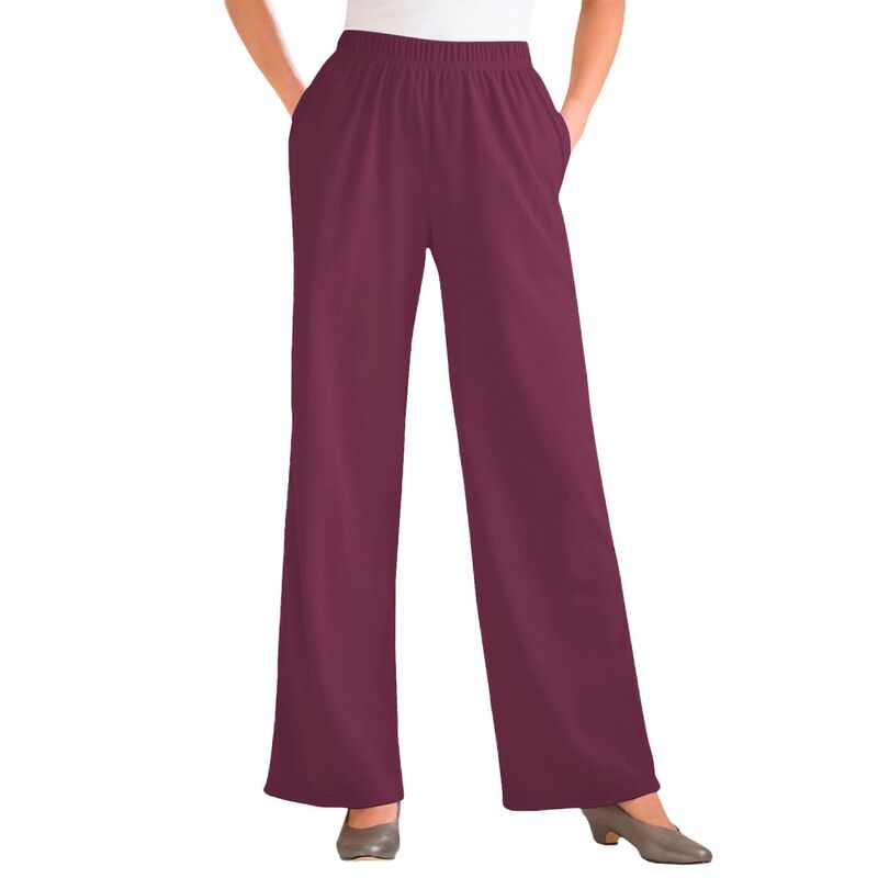ウーマン ウィズイン レディース ボトムス カジュアルパンツ プラスサイズ ニット Woman Within Plusize 7-Day Knit Wide-Leg Pull-On Pants Deep Claret(4.0)