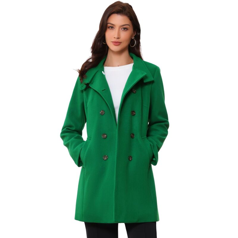 アレグラ ケー レディース アウター ジャケット ブルゾン ヴィンテージ コート ALLEGRA K Double Breasted Overcoat for Women 039 s Winter Stand Collar Vintage Pea Coats Dark Green グリーン