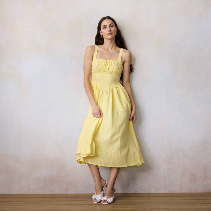 樂天商城 - LC Lauren Conrad レディース トップス ワンピース ミディ ノースリーブ Women's LC Lauren Conrad V-Yoke Sleeveless Corset Midi Dress Yellowhite Chip ホワイト