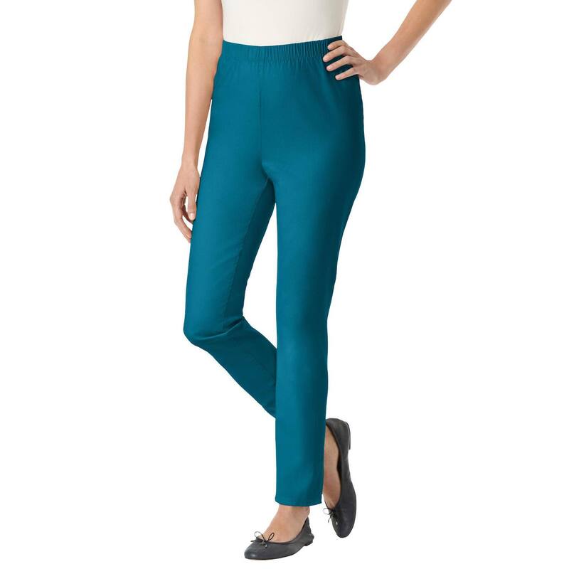 ウーマン ウィズイン レディース ボトムス カジュアルパンツ プラスサイズ デニム ジーンズ Woman Within Plusize Pull-On Elastic-Waistretch Fineline Denim Jeans Deep Teal ティール