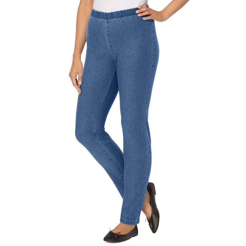 Cropped Pants - ウーマン ウィズイン レディース ボトムス カジュアルパンツ プラスサイズ デニム ジーンズ Woman Within Plusize Pull-On Elastic-Waistretch Fineline Denim Jeans Medium Stonewash デニム