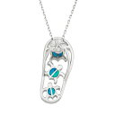 【送料無料】 アンブランデッド レディース ネックレス・チョーカー・ペンダントトップ アクセサリー Lab-Created Blue Opal Sterling Silver Turtle & Flip-Flop Pendant Necklace Blue(4)