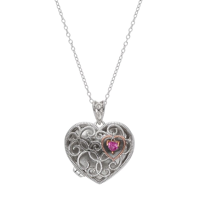 【送料無料】 アンブランデッド レディース ネックレス・チョーカー・ペンダントトップ アクセサリー Sterling Silver Lab-Created Pink Sapphire Heart Locket Sterling Silver
