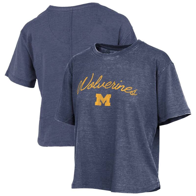 プレスボックス レディース トップス Tシャツ ヴィンテージ ロゴ Women's Pressbox Navy Michigan Wolverines Vintage Waist Length Script Over Logo T-Shirt Mic Navy ネイビー