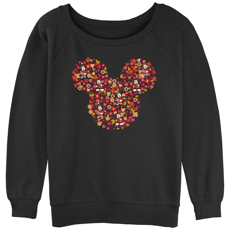 ディズニー レディース トップス Tシャツ パイル グラフィック Disney's Mickey Mouse Flowers And Hearts Head Juniors' Graphic Slouchy Terry Black ブラック