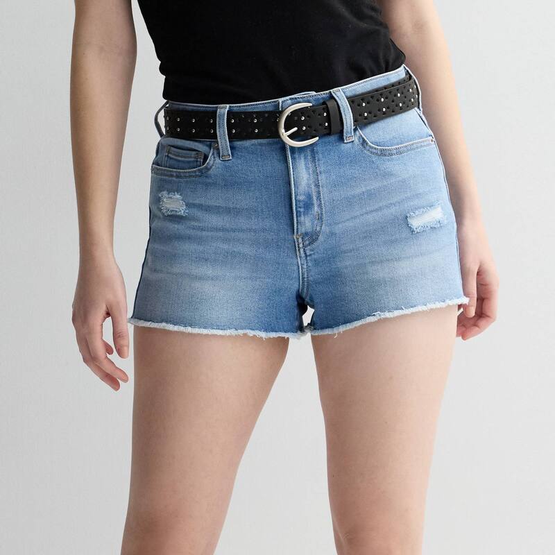 エスオー レディース ボトムス ハーフパンツ・ショーツ ショートパンツ デニム Juniors' SO High Rise Denim Shortie Shorts Medium Destructed デニム