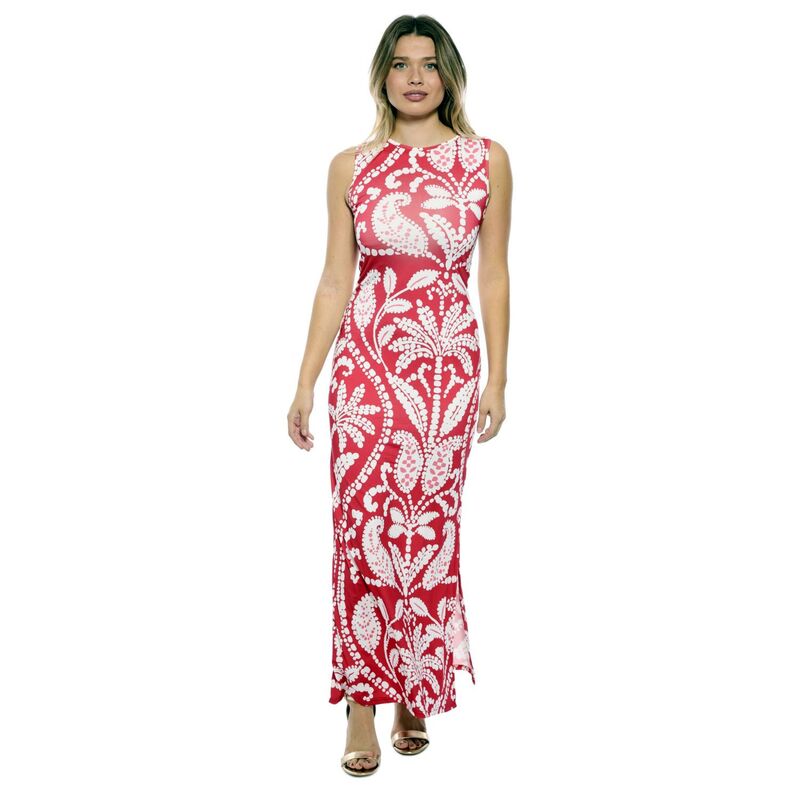 24 セブンコンフォート レディース トップス ワンピース サイドスリット A ライン ノースリーブ マキシ Women's 24Seven Comfort Apparel Paisley Sleevelesside Slit Bodycon A-Line Maxi Dress Red Multi レッド