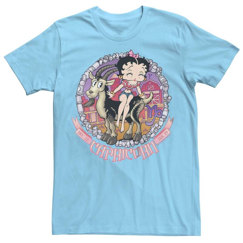 アニメキャラクター レディース トップス Tシャツ キャップ Licensed Character Men's Betty Boop Capricorn Horoscope Tee Light Blue ブルー