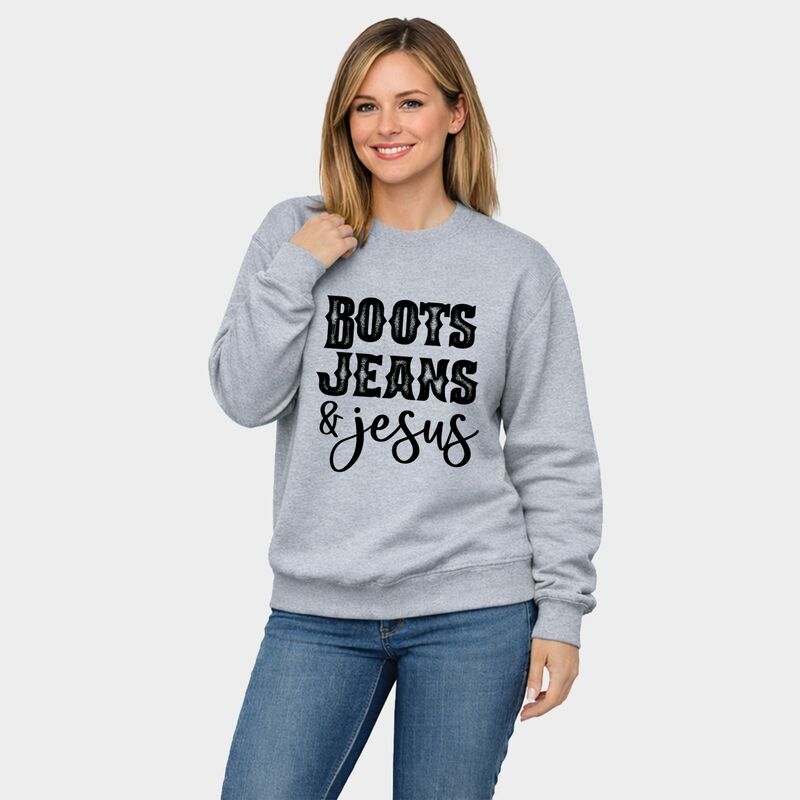 Simply Sage Market レディース トップス Tシャツ スウェット ブーツ ジーンズ グラフィック Simply Sage Market Boots Jeans And Jesus - Women's Graphic Sweatshirt Graphite グラファイト