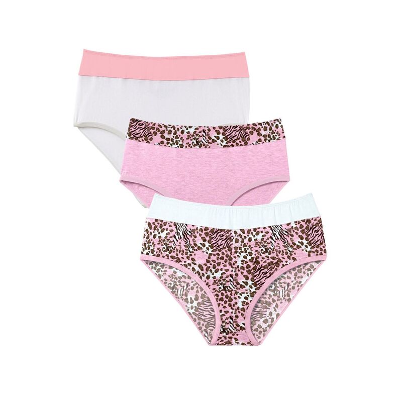 コンフォート チョイス レディース アンダーウェア パンツ プラスサイズ コットン Comfort Choice Women's Plusize Full Coverage Stretch Cotton Color Block Brief 3-Pack Rose Quartz