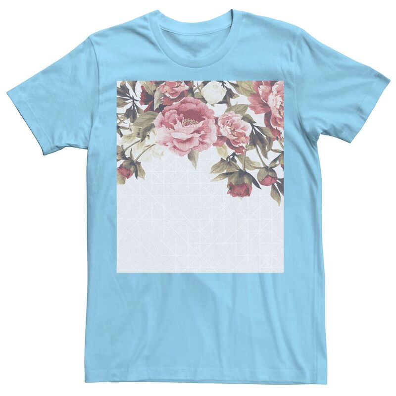 アニメキャラクター レディース トップス Tシャツ フラワー柄 フラワー Licensed Character Men's Floral Panel White Lines Tee Light Blue ブルー