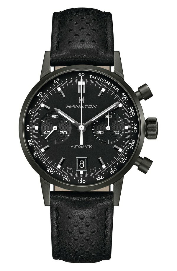 ハミルトン メンズ アクセサリー 腕時計 レザー Hamilton American Classic Intramatic Leather Strap Watch, 40mm Black ブラック