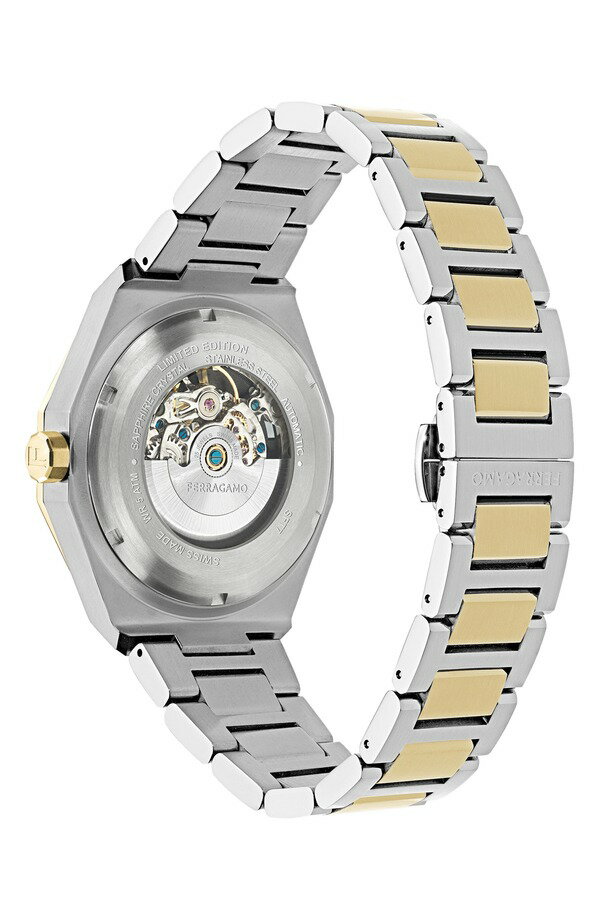 フェラガモ メンズ アクセサリー 腕時計 FERRAGAMO Edge Skeleton Automatic Bracelet Watch, 42mm Two Tone