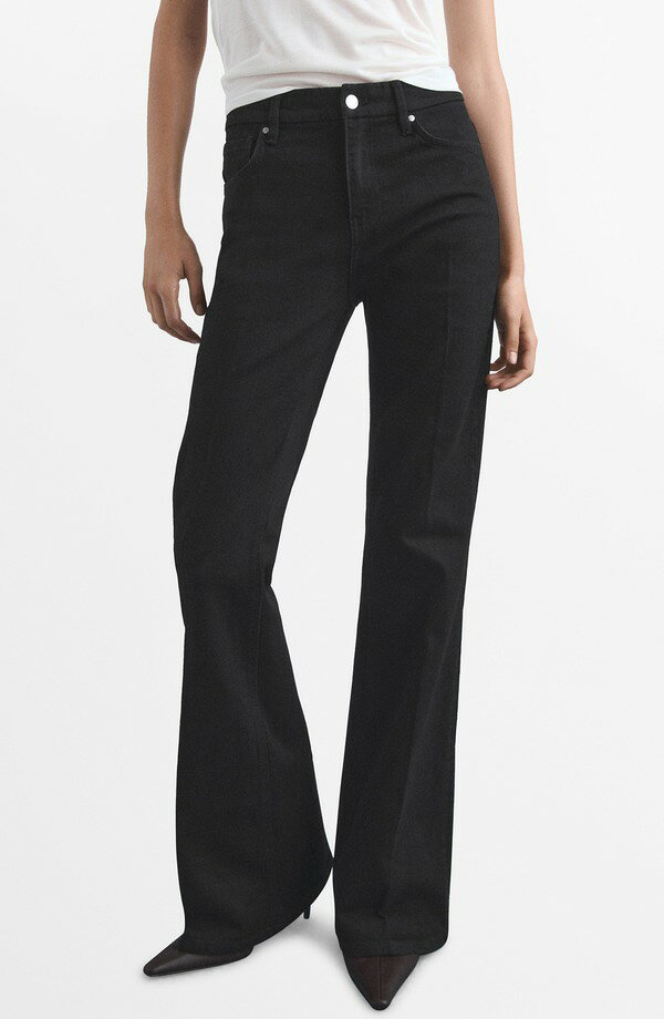 マンゴ レディース ボトムス デニムパンツ ハイウエスト フレア ジーンズ MANGO Violeta High Waist Flare Leg Jeans Black Denim ブラック