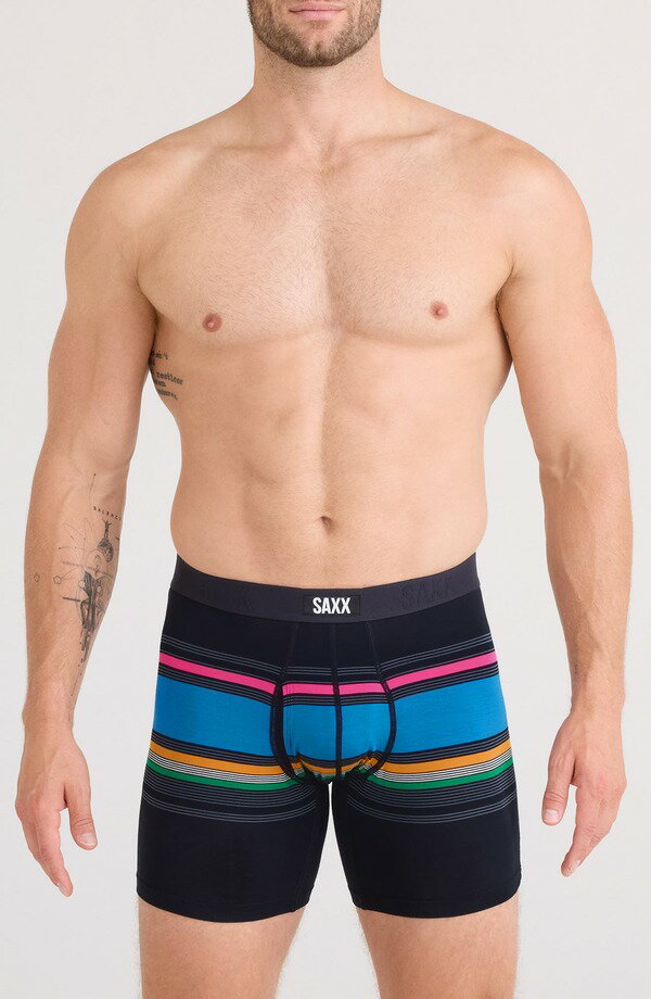 サックス メンズ アンダーウェア ボクサーパンツ SAXX Vibe Xtra Soft Comfort Boxer Briefs Throwback Stripe-Multi マルチカラー