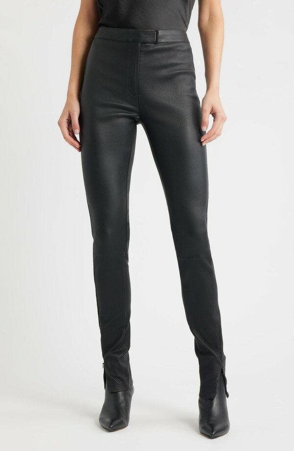 ボス レディース ボトムス レギンスリムフィット パンツ レザー BOSSimax Slim Fit Leather Pants Black ブラック