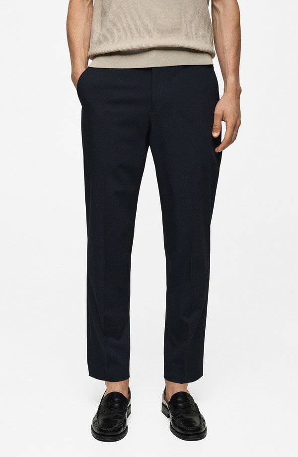 マンゴ メンズ ボトムス カジュアルパンツ スリムフィット MANGO Stretch Slim Fit Pants Dark Navy ネイビー