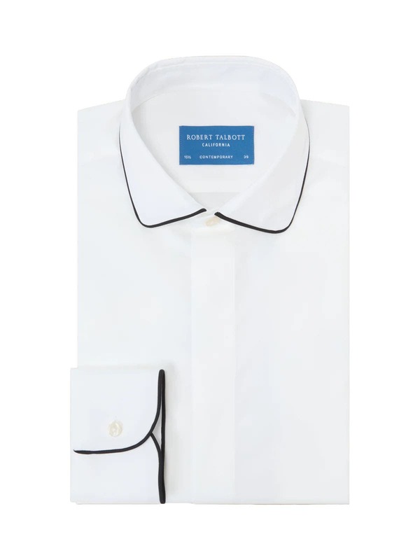 ロバート タルボット メンズ トップス シャツ Robertalbott Reeves Piped Formal Shirt in Contemporary Fit White ホワイト