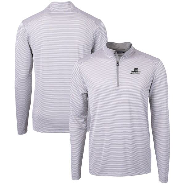 カッターアンドバック メンズ アウター パーカー・スウェットール Men's Cutter & Buck Gray/White Providence Friars Big & Tall Virtueco Pique Micro Stripe Recycled Quarter-Zipullover Top Gray グレー