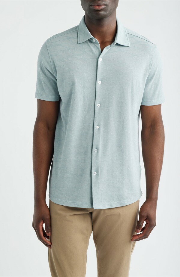 ロバートバラケット メンズ トップス シャツ ニット Robert Barakett Graham Short Sleeve Knit Button-Up Shirt Softeal ティール