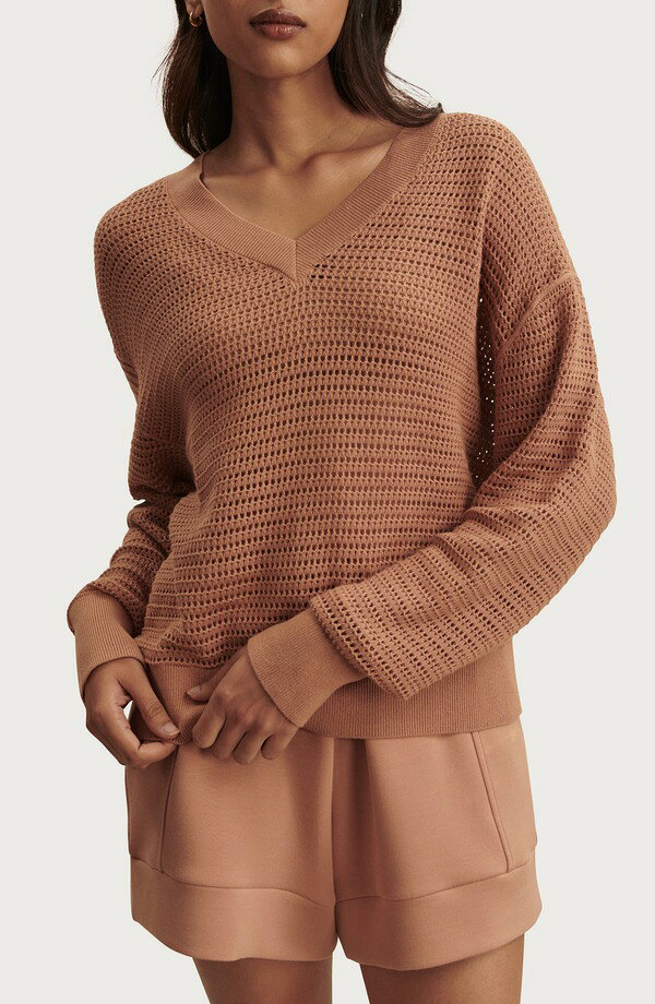 バーレイ レディース アウター パーカー・スウェット セーター ニット Varley Gaia Open Knit Sweater Camel キャメル