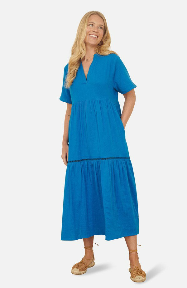 Yumi Kim Women's Bottoms Casual Pants Midi Dress Midi Cotton Yumi Cotton Kaftan Midi Dress Blue