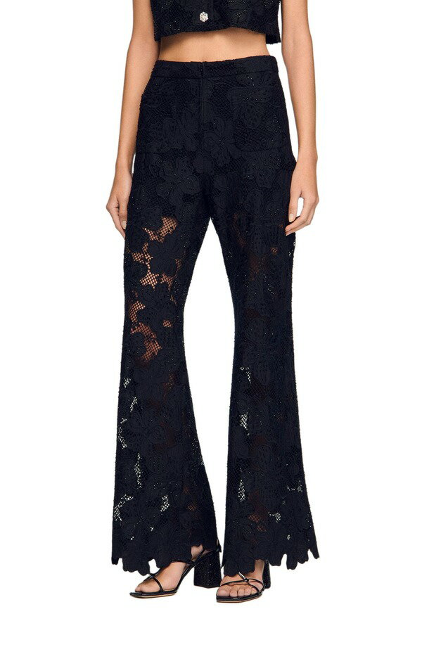 【送料無料】 サンドロ レディース レギンス ボトムス Guipure lace trousers Black