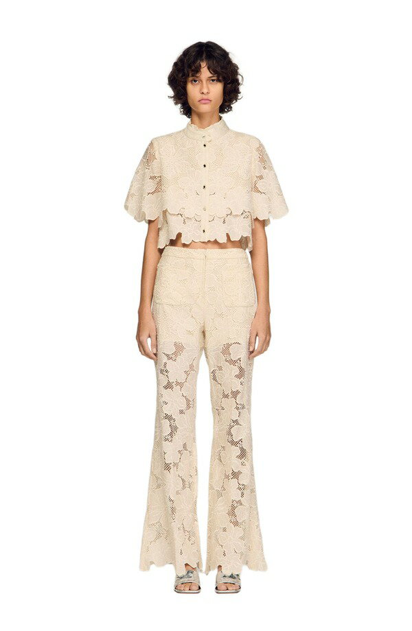 【送料無料】 サンドロ レディース レギンス ボトムス Guipure lace trousers Ecru