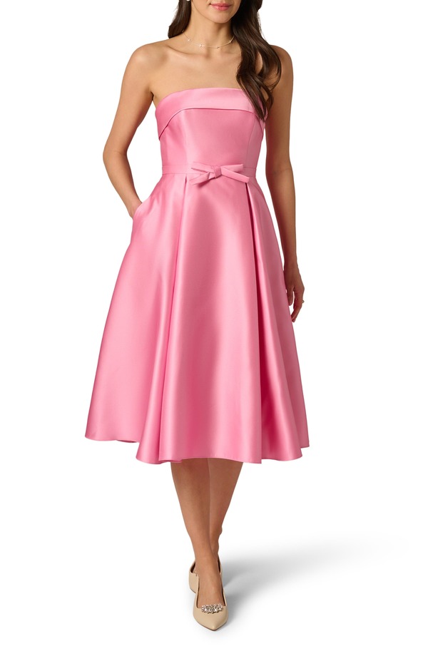 アドリアナ パペル レディース トップス ワンピーストラップレス Adrianna Papell Bow Trim Strapless Mikado Cocktail Dress Cherry Blossom