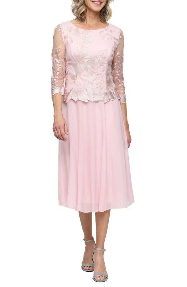 アレックスイブニングス レディース トップス ワンピース ミディ 刺繍 Alex Evenings Illusion Sleevembroidered Midi Dresshell Pink ピンク