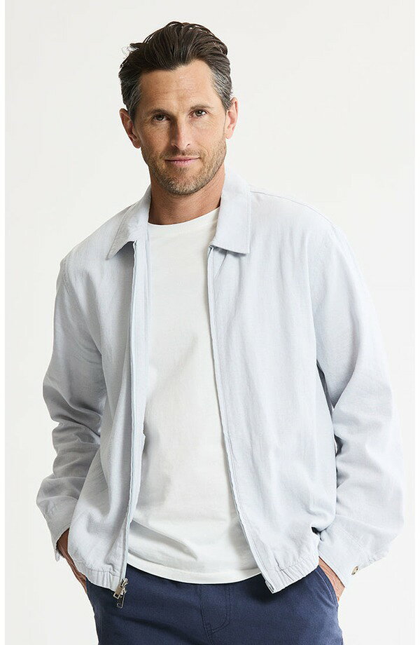 ジャックスガールフレンド メンズ アウター ベスト リネン ジャケット JACHS Linen Blend Zip Up Jacket Light Grey グレー