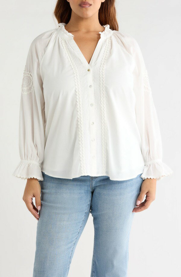 リヴァプール ロサンゼルス レディース トップス シャツ コットン Liverpoolos Angeles Rickrack Front Button Cotton Top Bone