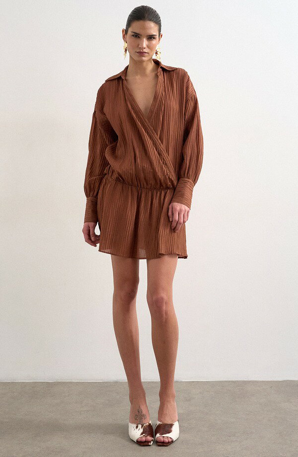 トップショップ レディース トップス ワンピース シャツ Topshop Long Sleeve Rib Shirtdress RUST ラスト