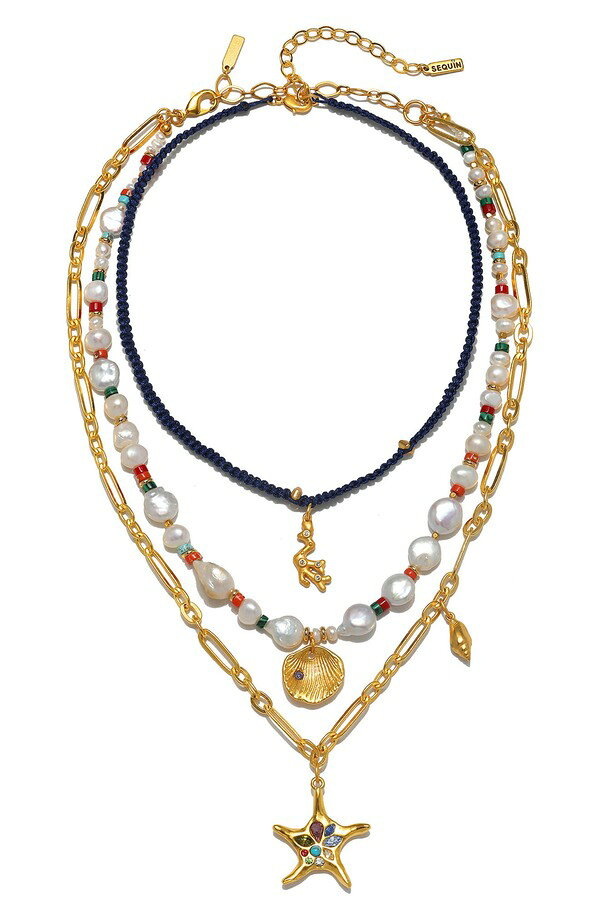 セクイン レディース アクセサリー ネックレス・チョーカー レース Sequin Formentera Freshwater Pearlaye red Necklace MULTI/ GOLD ゴールド