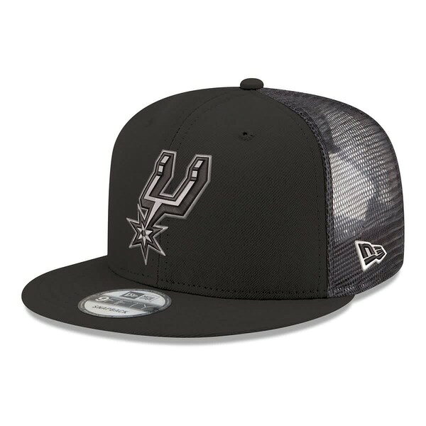 ニューエラ メンズ アクセサリー 帽子 メッシュ ロゴ Men's New Era Black Santonio Spurs Core Logo Meshback 9FIFTY Snapback Hat Black ブラック