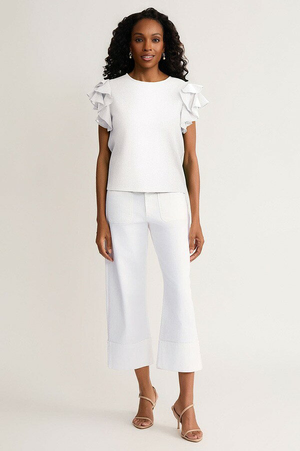 ミンウォン レディース トップス シャツ Ming Wang Family Savvy Flutter Sleeve Mixed-Media Top White ホワイト
