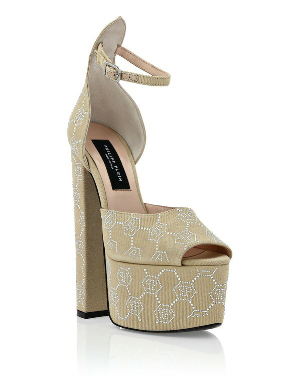 フィリッププレイン レディース シューズ スニーカー サンダル ヒール PHILIPPLEIN Sandals Higheelstrass Monogram Women (Women) beige ベージュ
