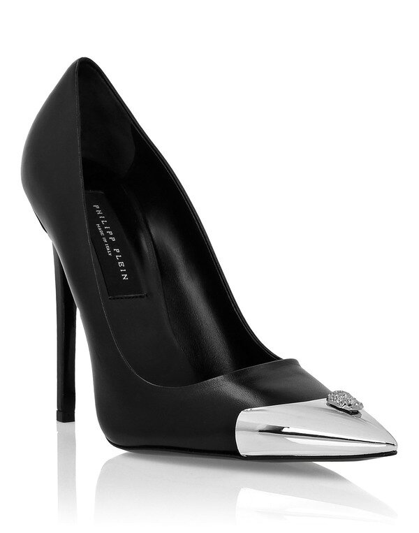 フィリッププレイン レディース シューズ スニーカー レザー ヒール PHILIPPLEIN Leather Decollete Hi-Heelskull Strass Women black ブラック