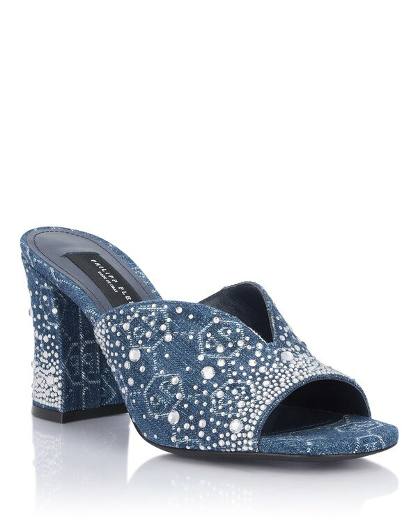 フィリッププレイン レディース シューズ スニーカー プラットフォーム サンダル デニム ヒール PHILIPPLEIN Denimid Heels Platform Sandals Monogram Strass Women (Women) light blue ライトブルー