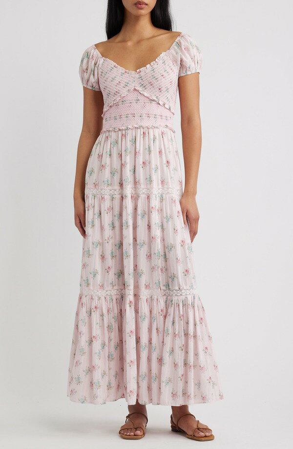ラブスハックファンシー レディース トップス ワンピース フラワー柄 コットン マキシ フラワー LoveShackFancy Amandla Floral Smock Bodice Cotton Maxi Dress EAU DE ROSE
