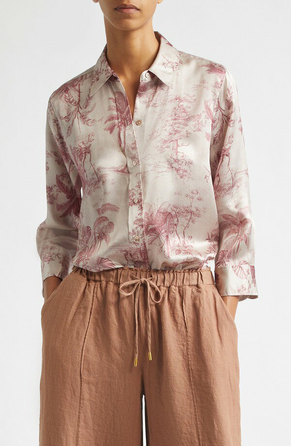 ラジャンス レディース トップス シャツ シルク L'AGENCE Dani Three-Quarter Sleeve Silk Button-Up Shirt MULTI TEXTU RED JUNGLE TOILE マルチカラー